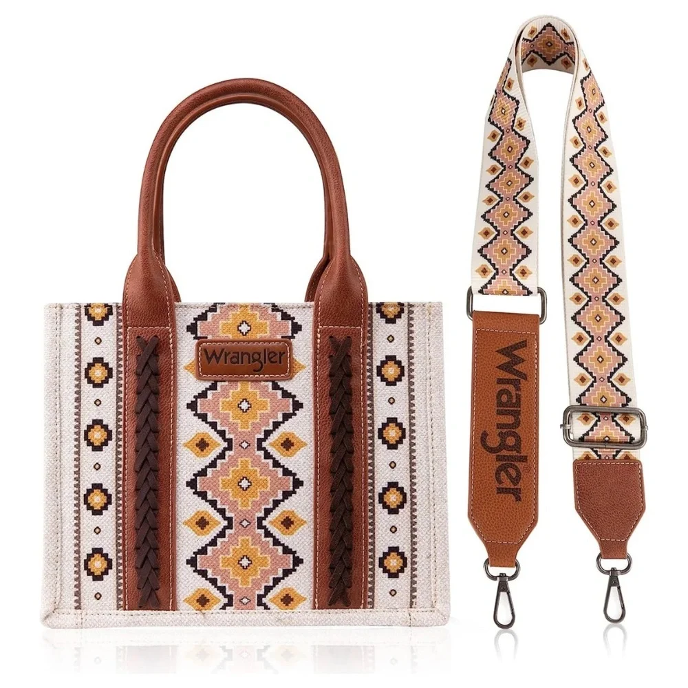 Wrangler Aztec Small Tote/Crossbody and Card Case Set 2Pc- Coffee